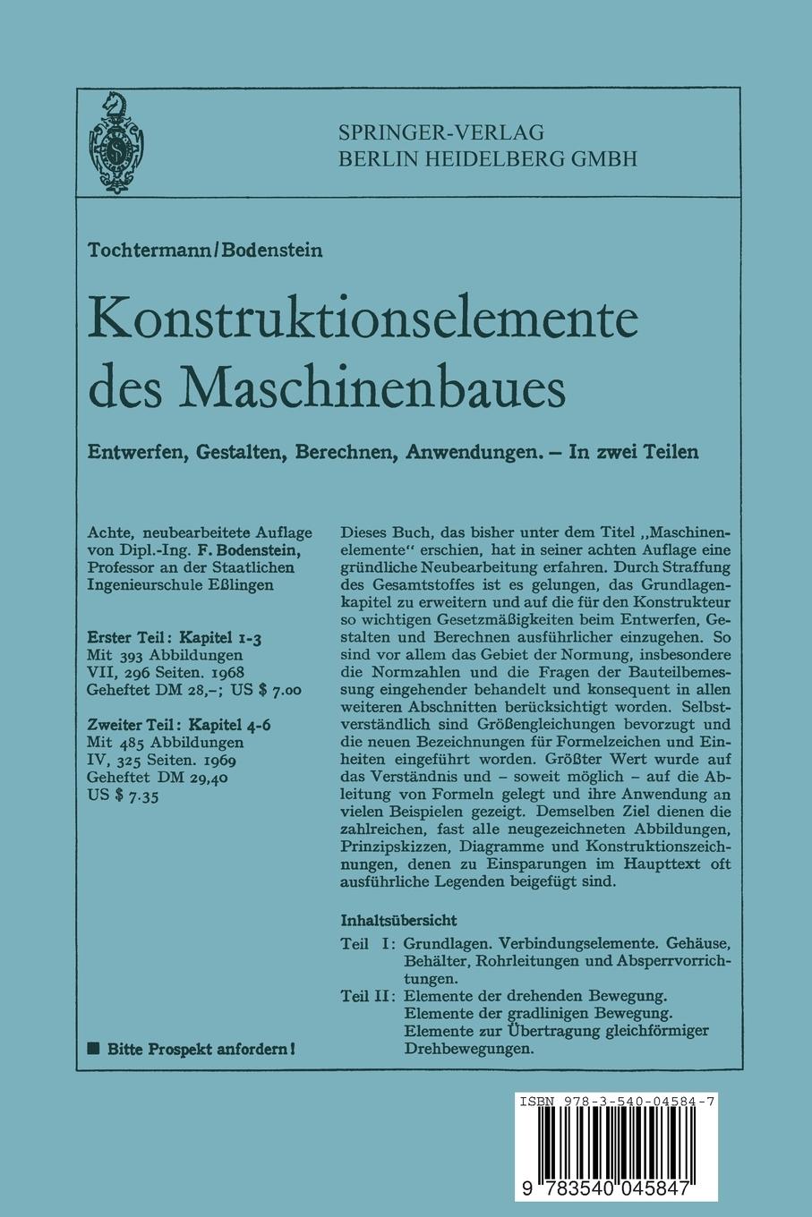 Rückseite: 9783540045847 | Gummifedern | Berechnung und Gestaltung | Ernst F. Göbel | Taschenbuch