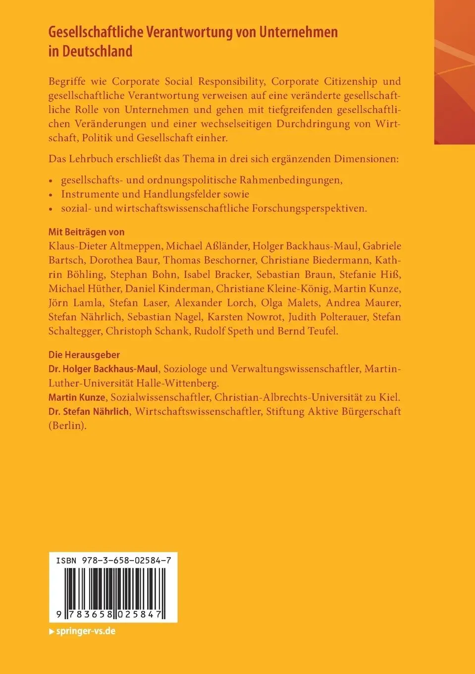 Rückseite: 9783658025847 | Gesellschaftliche Verantwortung von Unternehmen in Deutschland | Buch
