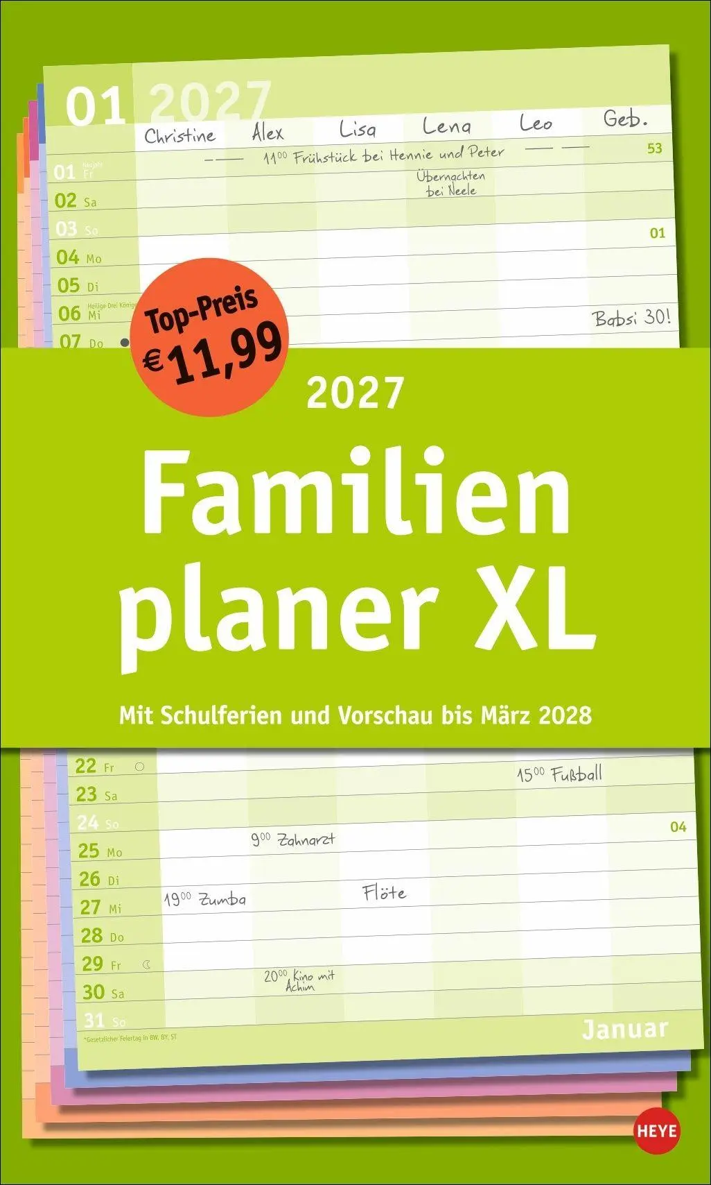Cover: 9783756415847 | Basic Familienplaner XL 2027 | Heye | Kalender | Basic Planer Heye