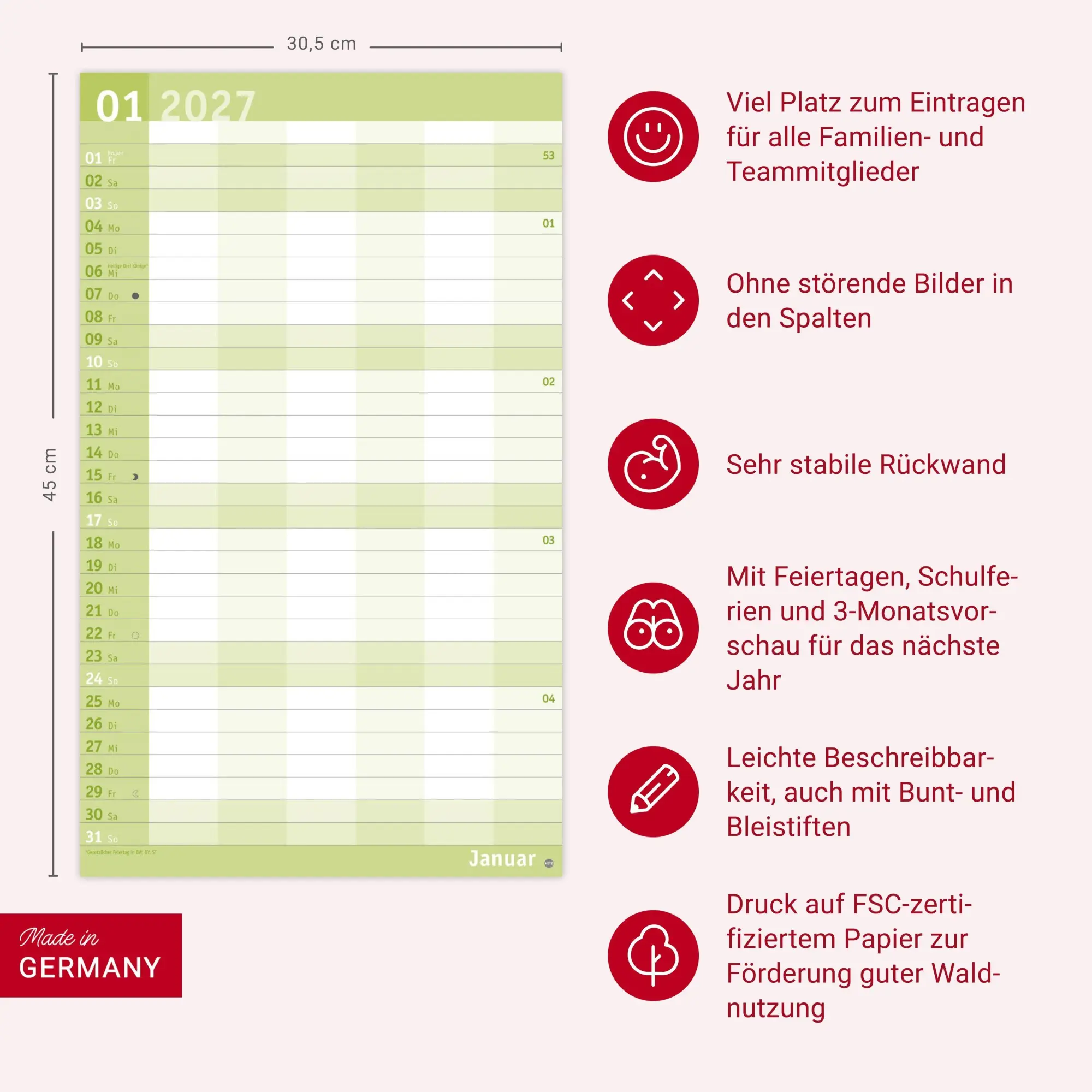 Bild: 9783756415847 | Basic Familienplaner XL 2027 | Heye | Kalender | Basic Planer Heye
