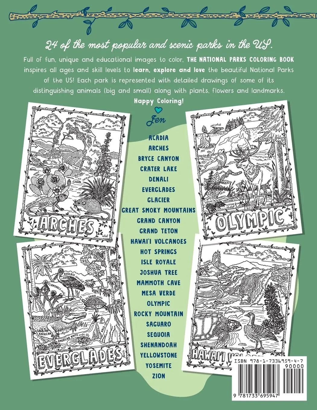 Rückseite: 9781733695947 | The National Parks Coloring Book | Jen Racine | Taschenbuch | Englisch