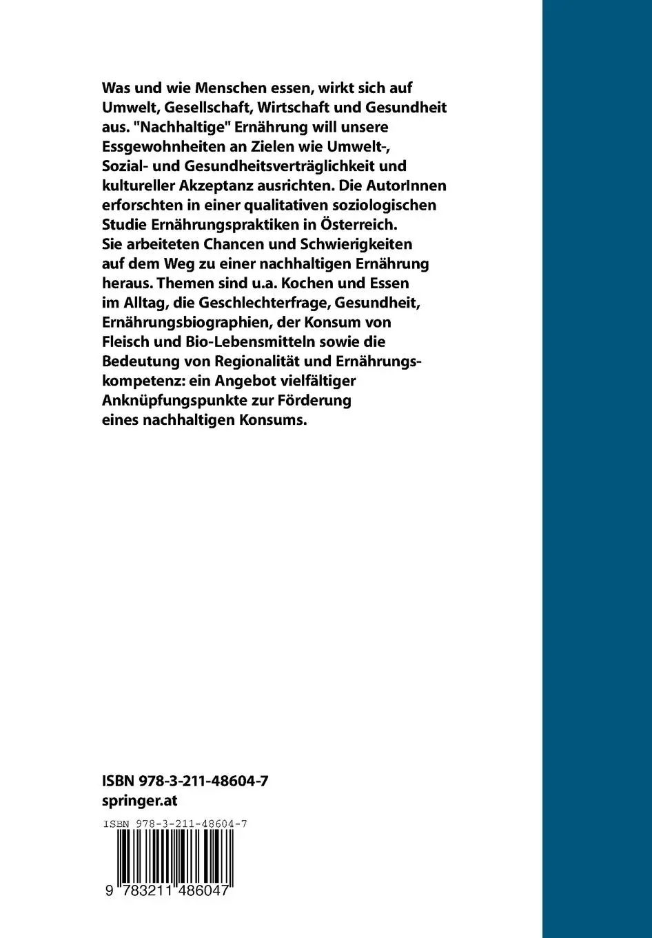 Rückseite: 9783211486047 | Ernährungsalltag im Wandel | Chancen für Nachhaltigkeit | Taschenbuch