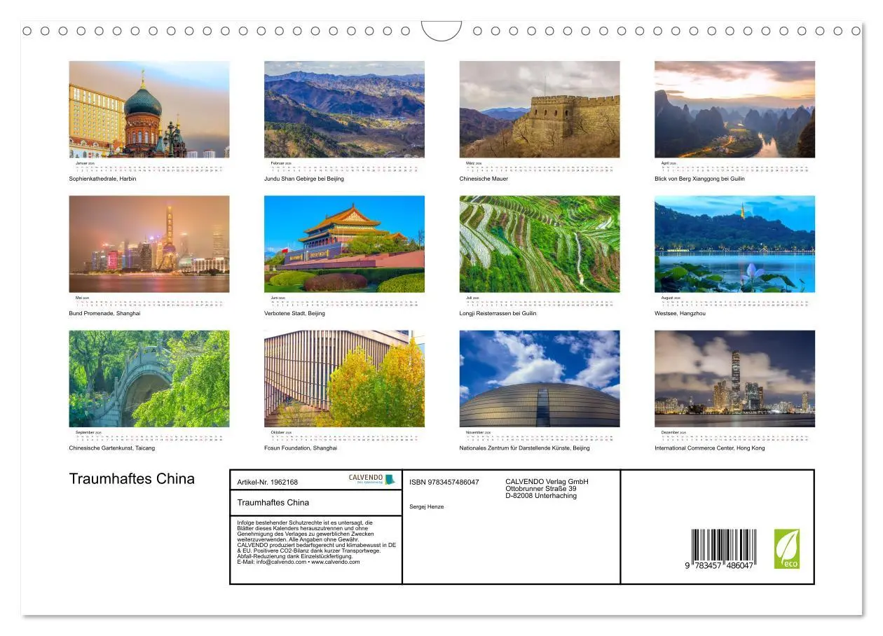 Bild: 9783457486047 | Traumhaftes China (Wandkalender 2026 DIN A3 quer), CALVENDO...
