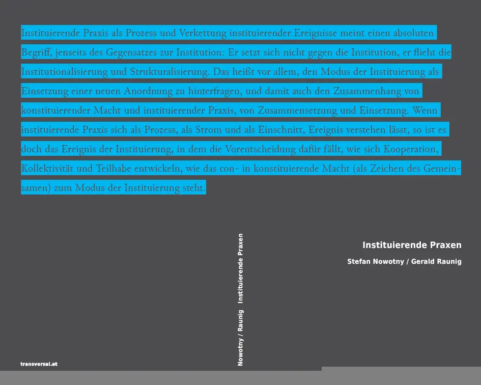 Cover: 9783903046047 | Instituierende Praxen | Stefan Nowotny (u. a.) | Taschenbuch | 311 S.