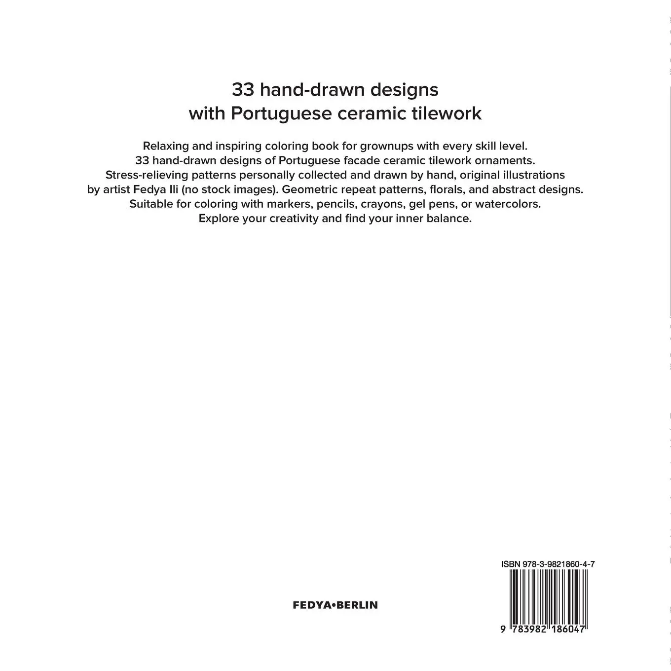 Rückseite: 9783982186047 | Portuguese Azulejos Coloring Book for Relaxation, Meditation and...