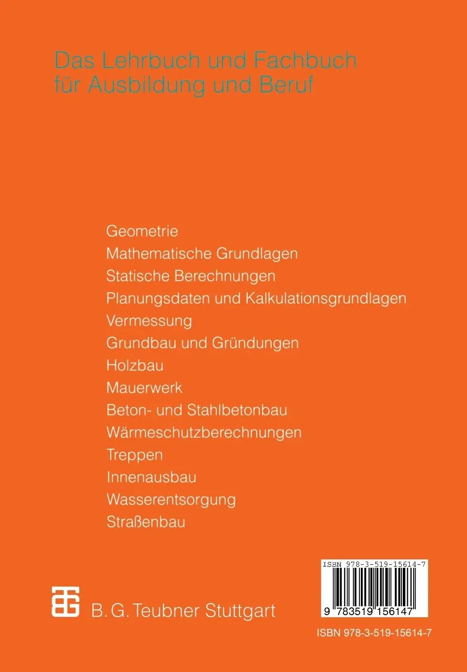Rückseite: 9783519156147 | Fachrechnen für Bauzeichner | Rolf Cremmer (u. a.) | Taschenbuch