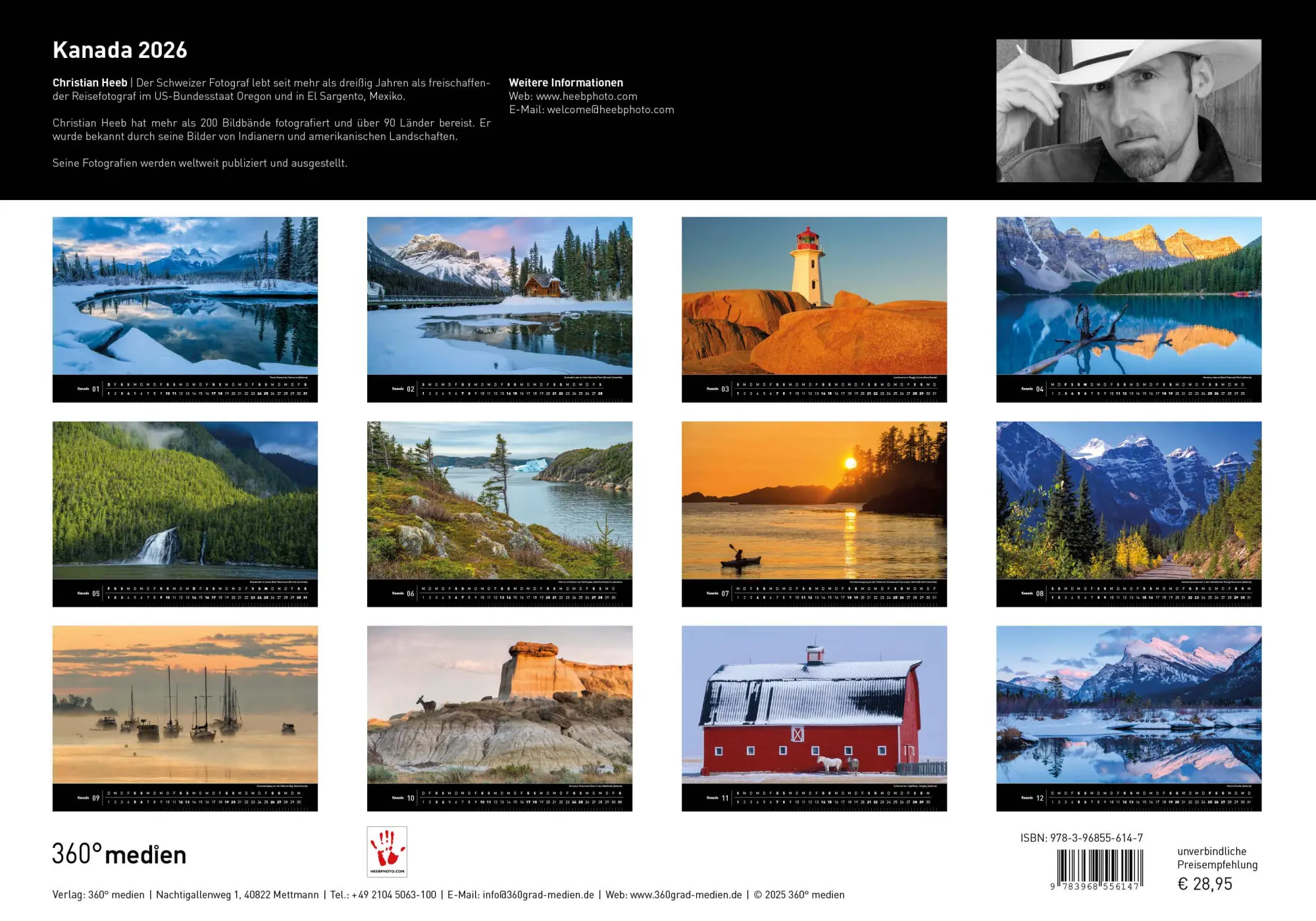 Rückseite: 9783968556147 | Kanada Premiumkalender 2026 | Christian Heeb | Kalender | 14 S. | 2026
