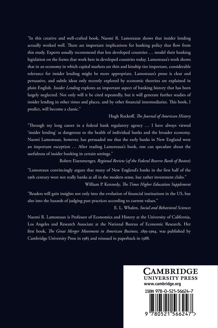 Rückseite: 9780521566247 | Insider Lending | Naomi Lamoreaux | Taschenbuch | Englisch | 2012