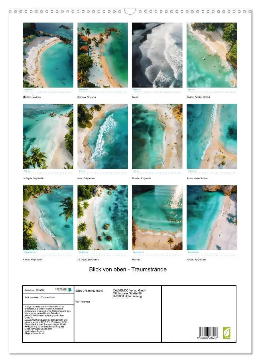 Bild: 9783516246247 | Blick von oben - Traumstrände (Wandkalender 2026 DIN A2 hoch),...