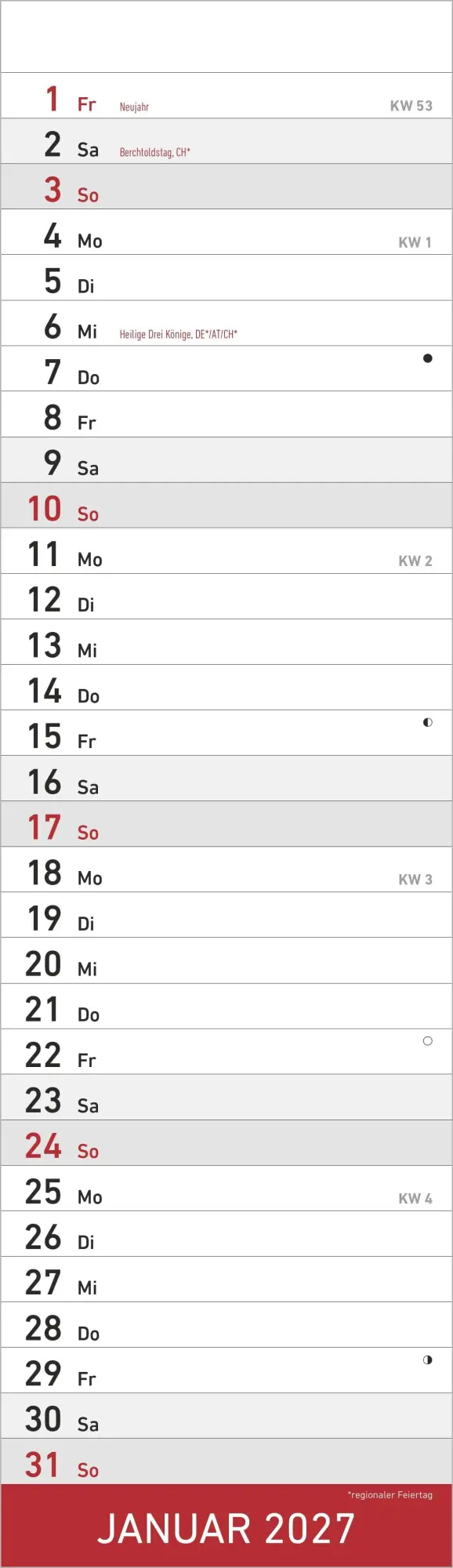 Bild: 4069095016347 | Streifenplaner Mini ROT 2027 | Neumann Verlage GmbH &amp; Co KG | Kalender