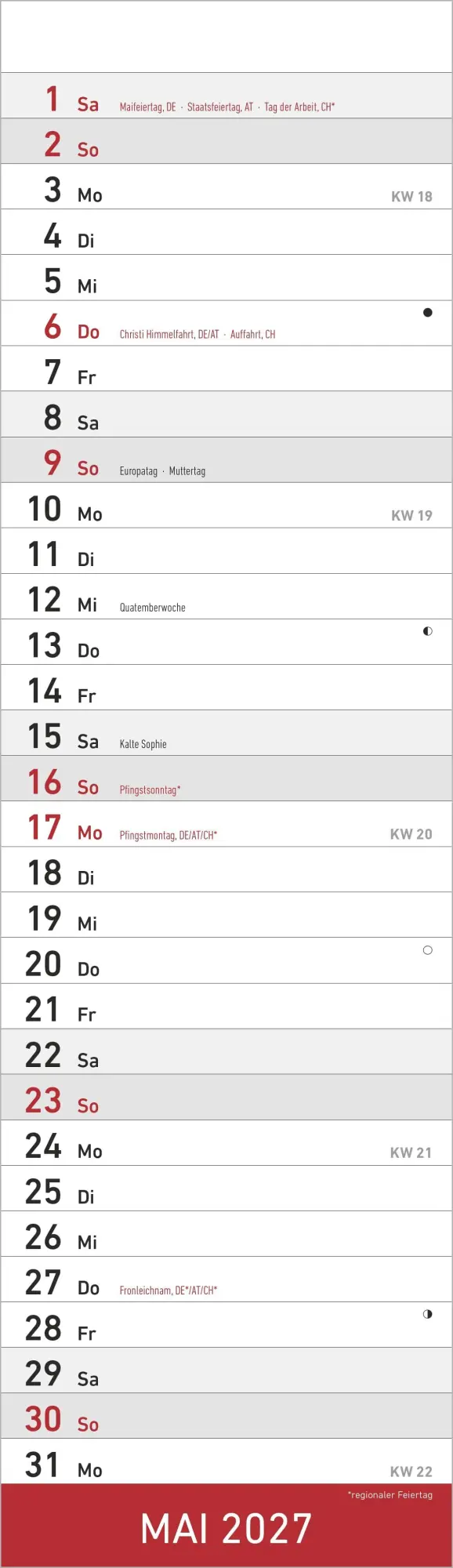 Bild: 4069095016347 | Streifenplaner Mini ROT 2027 | Neumann Verlage GmbH &amp; Co KG | Kalender