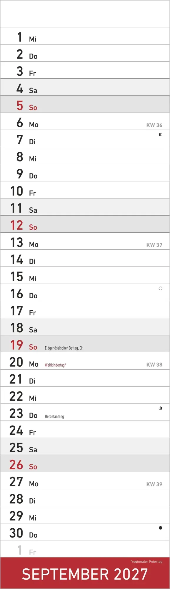 Bild: 4069095016347 | Streifenplaner Mini ROT 2027 | Neumann Verlage GmbH &amp; Co KG | Kalender