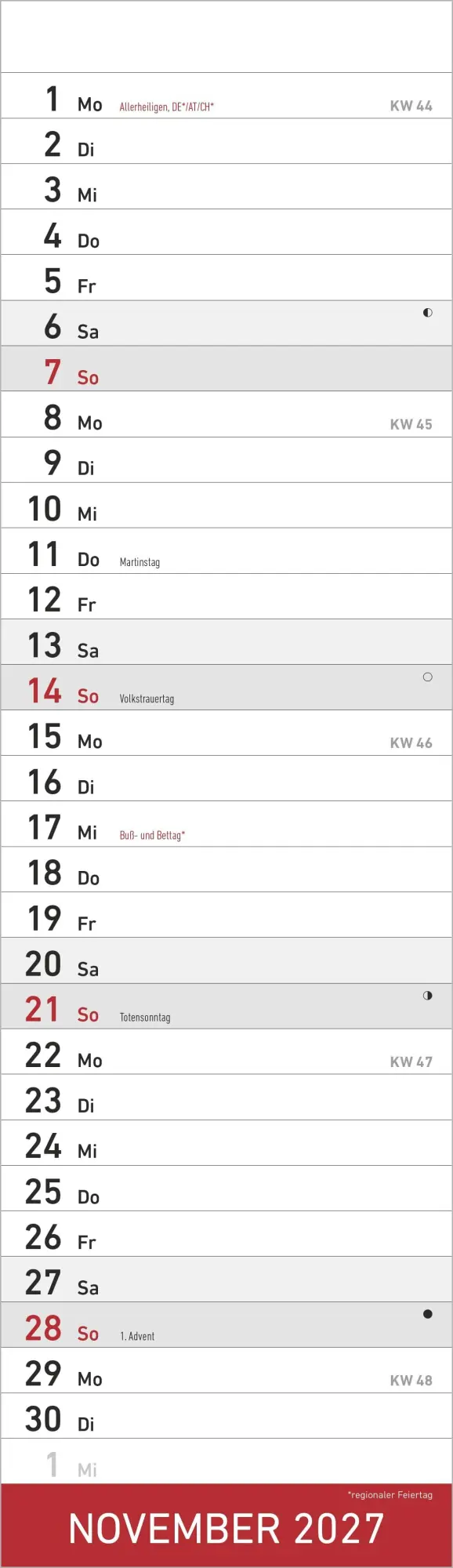 Bild: 4069095016347 | Streifenplaner Mini ROT 2027 | Neumann Verlage GmbH &amp; Co KG | Kalender