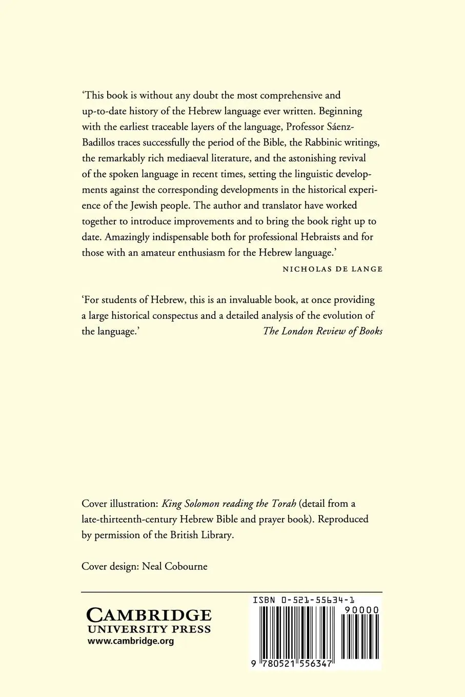 Rückseite: 9780521556347 | A History of the Hebrew Language | Angel Saenz-Badillos (u. a.) | Buch