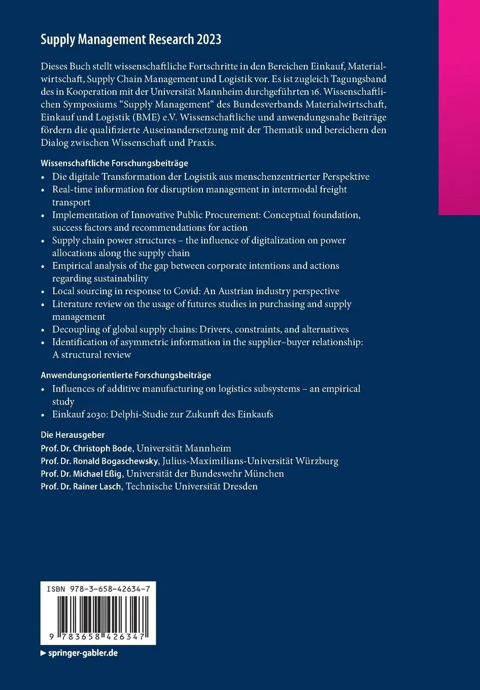 Rückseite: 9783658426347 | Supply Management Research | Aktuelle Forschungsergebnisse 2023 | Buch