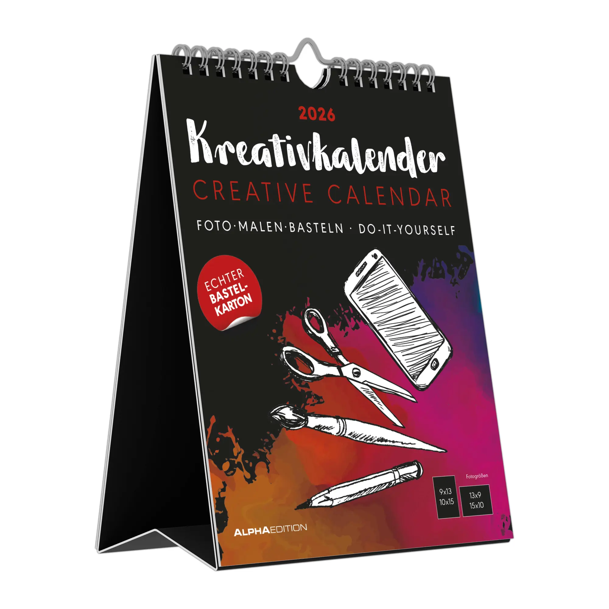 Cover: 4069095006447 | Kreativ-Kalender Tischaufsteller hoch schwarz 2026 - 16 x 20 -...