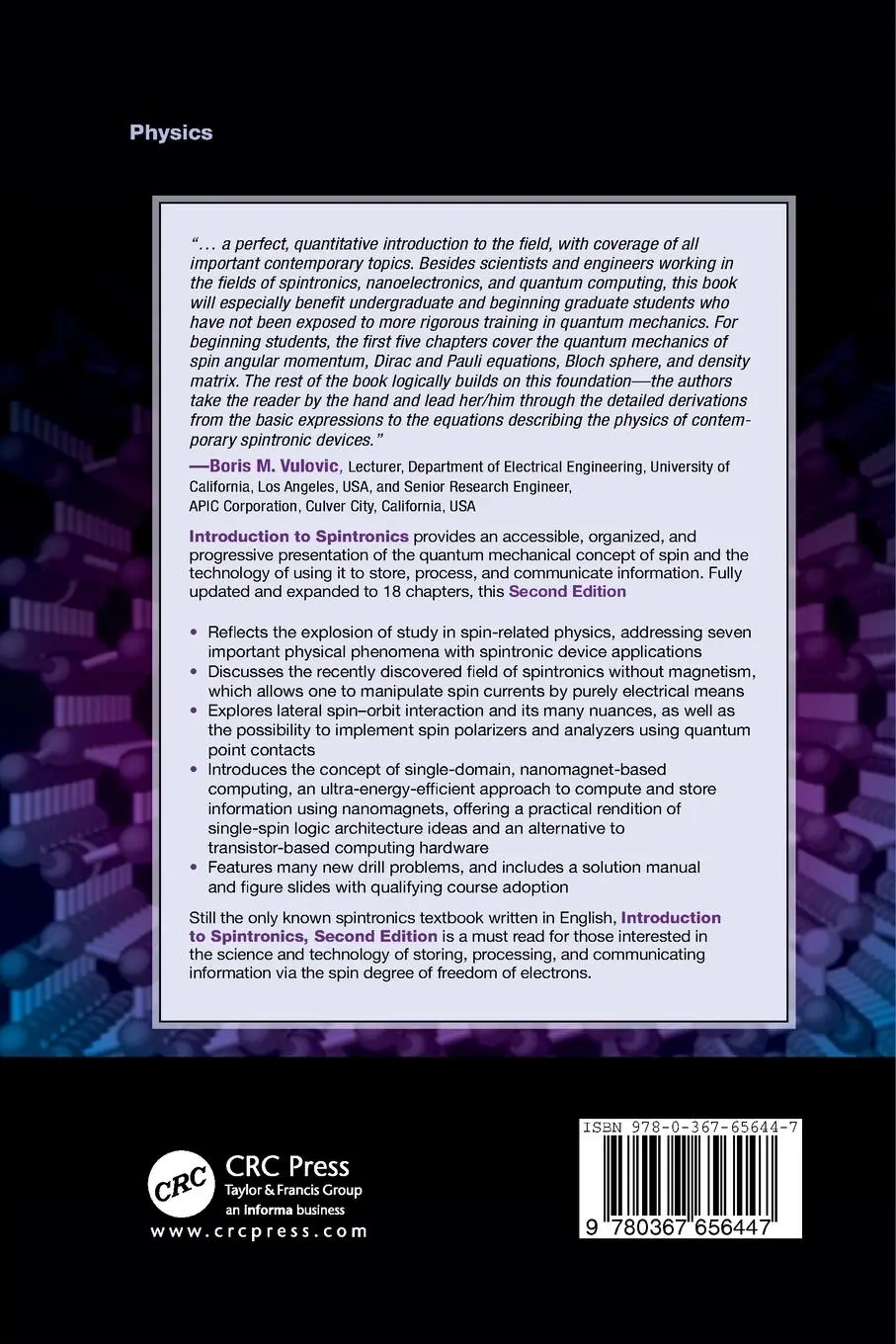 Rückseite: 9780367656447 | Introduction to Spintronics | Supriyo Bandyopadhyay (u. a.) | Buch