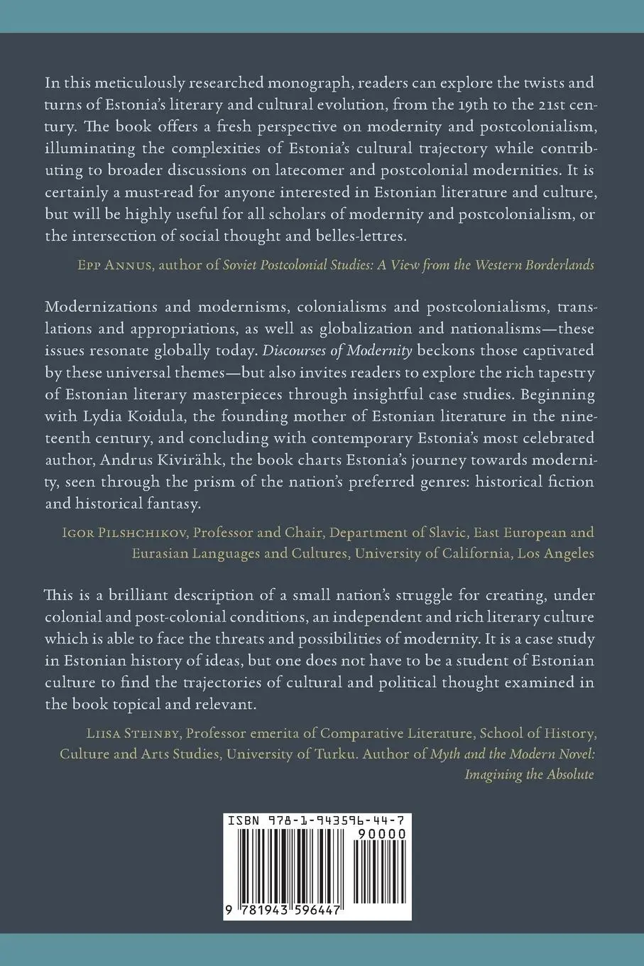 Rückseite: 9781943596447 | Discourses of Modernity | The Case of Estonian Literature | Peiker