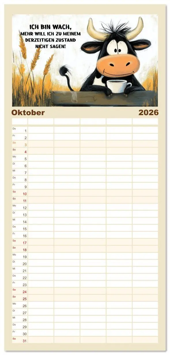 Bild: 9783516606447 | Familienplaner 2026 - Kuhle Sprüche mit 5 Spalten (Wandkalender, 21...
