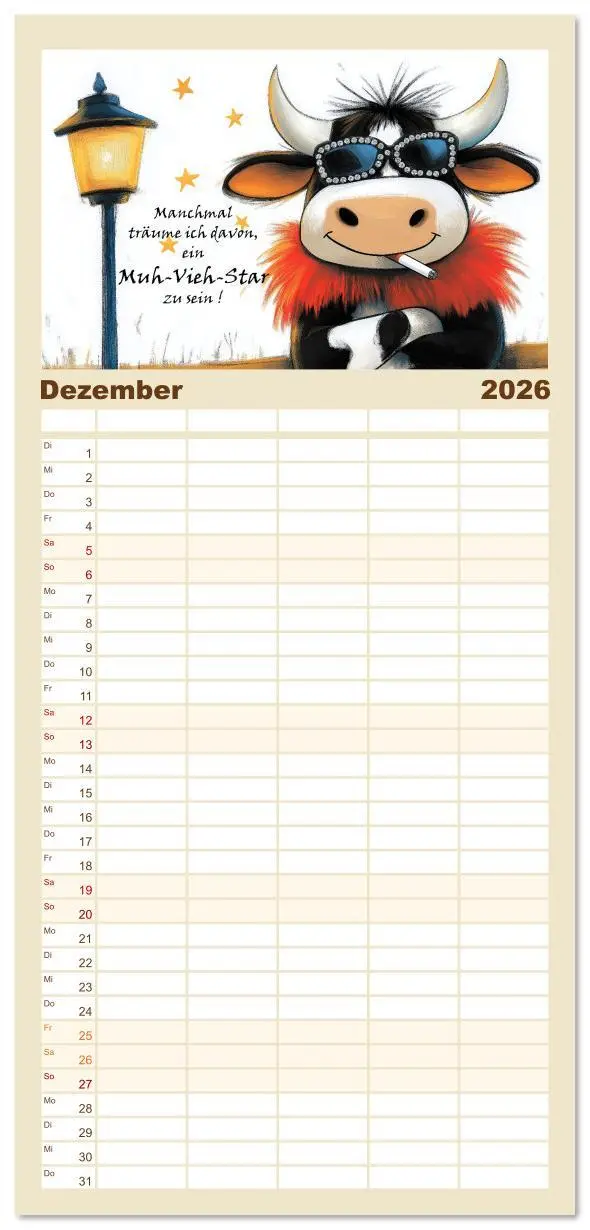 Bild: 9783516606447 | Familienplaner 2026 - Kuhle Sprüche mit 5 Spalten (Wandkalender, 21...