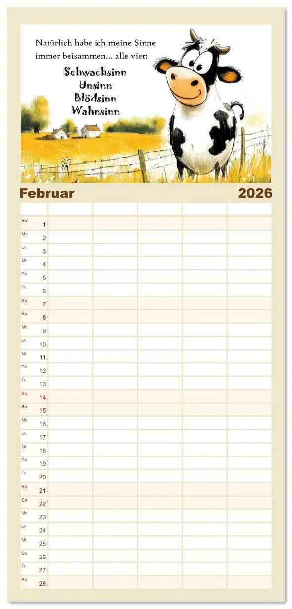Bild: 9783516606447 | Familienplaner 2026 - Kuhle Sprüche mit 5 Spalten (Wandkalender, 21...