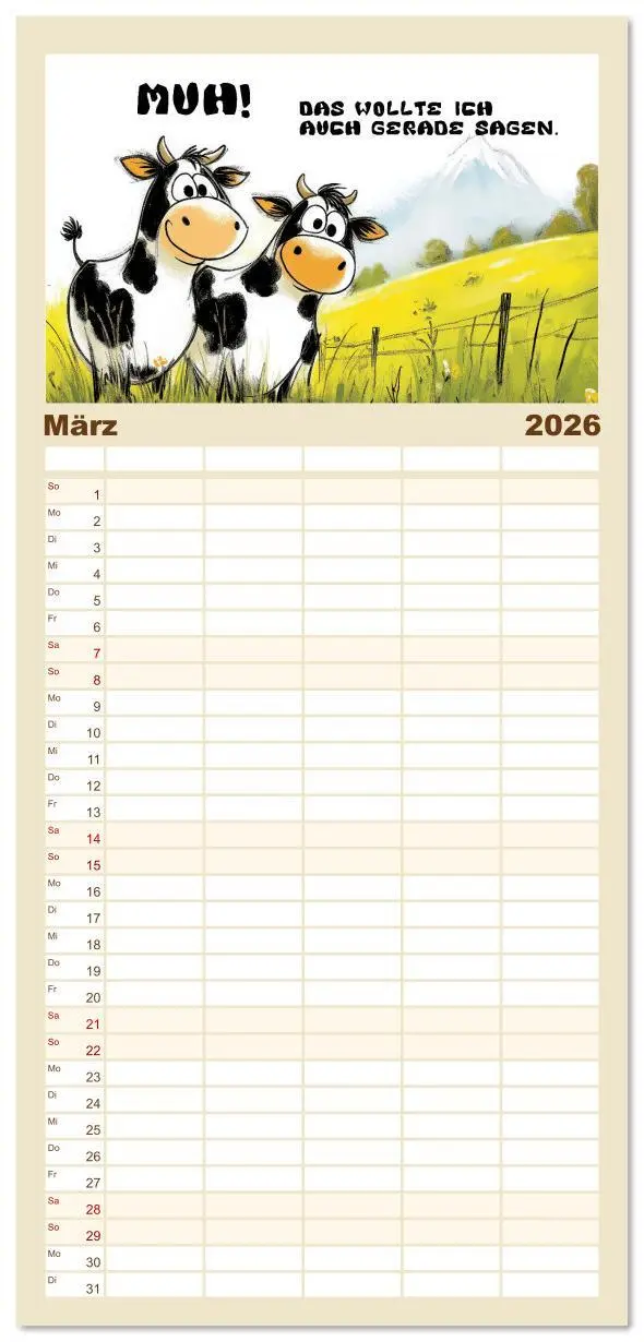 Bild: 9783516606447 | Familienplaner 2026 - Kuhle Sprüche mit 5 Spalten (Wandkalender, 21...