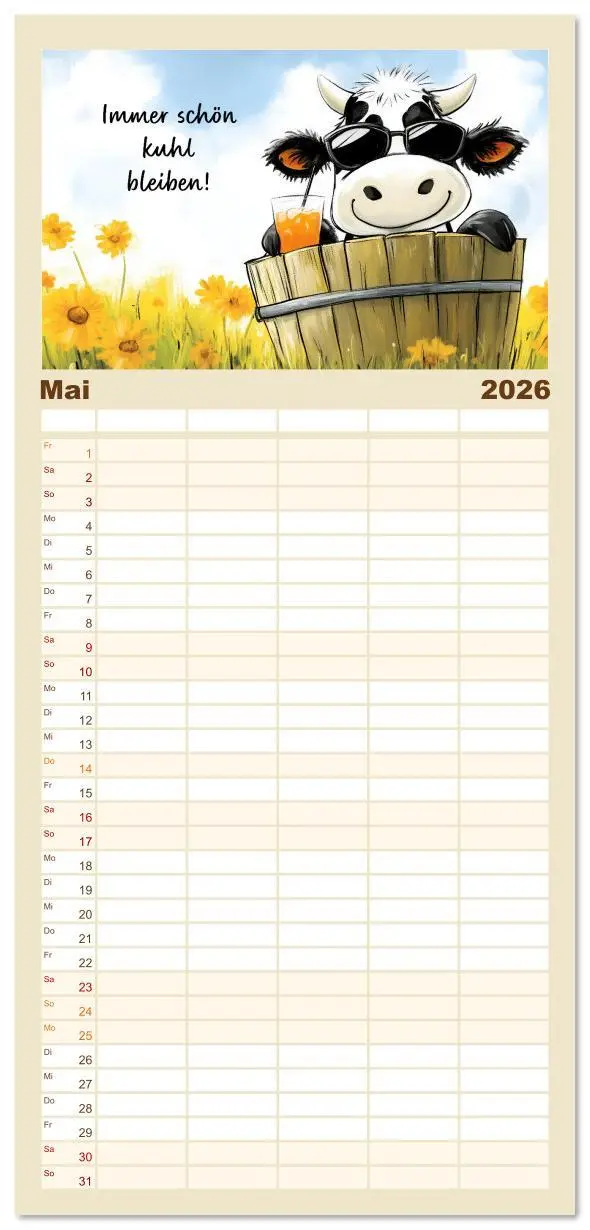 Bild: 9783516606447 | Familienplaner 2026 - Kuhle Sprüche mit 5 Spalten (Wandkalender, 21...