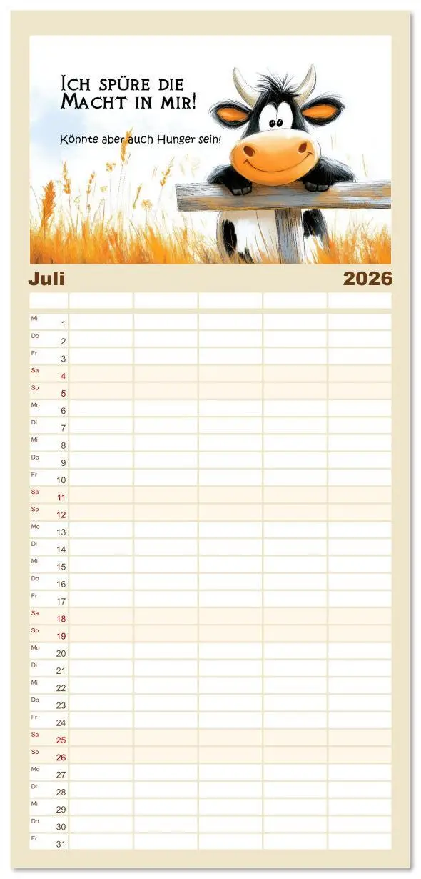 Bild: 9783516606447 | Familienplaner 2026 - Kuhle Sprüche mit 5 Spalten (Wandkalender, 21...