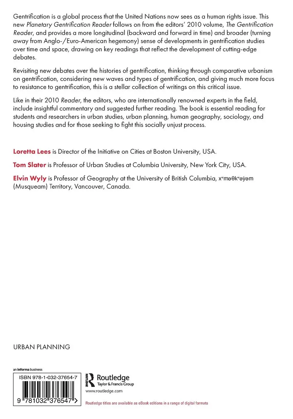 Rückseite: 9781032376547 | The Planetary Gentrification Reader | Loretta Lees (u. a.) | Buch