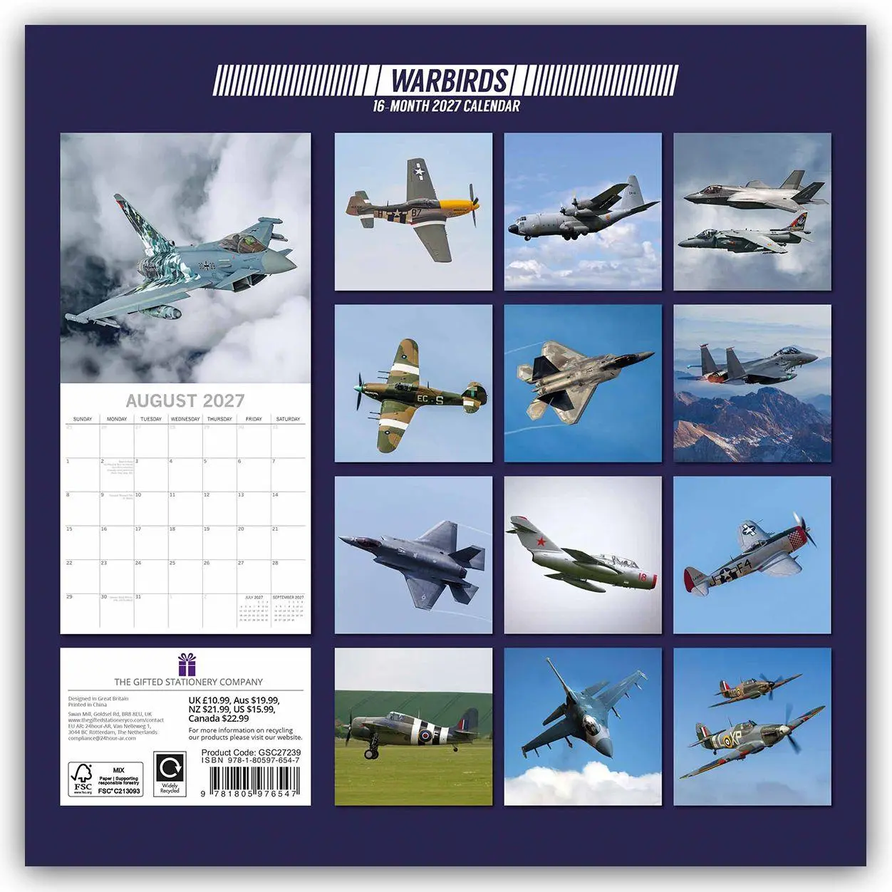 Rückseite: 9781805976547 | Warbirds - Kampfflugzeuge 2027 - 16-Monatskalender | Ltd | Kalender