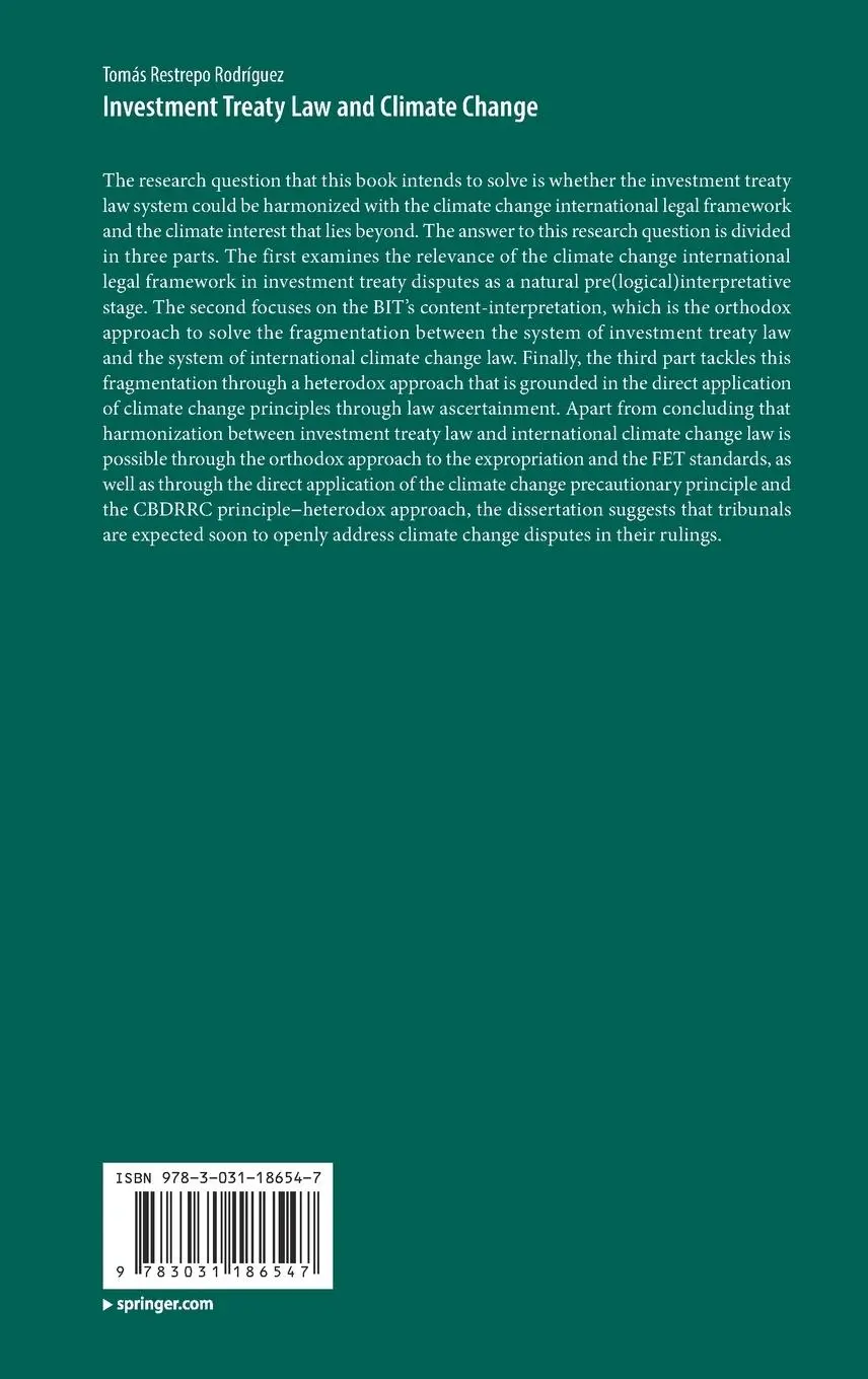 Rückseite: 9783031186547 | Investment Treaty Law and Climate Change | Tomás Restrepo Rodríguez