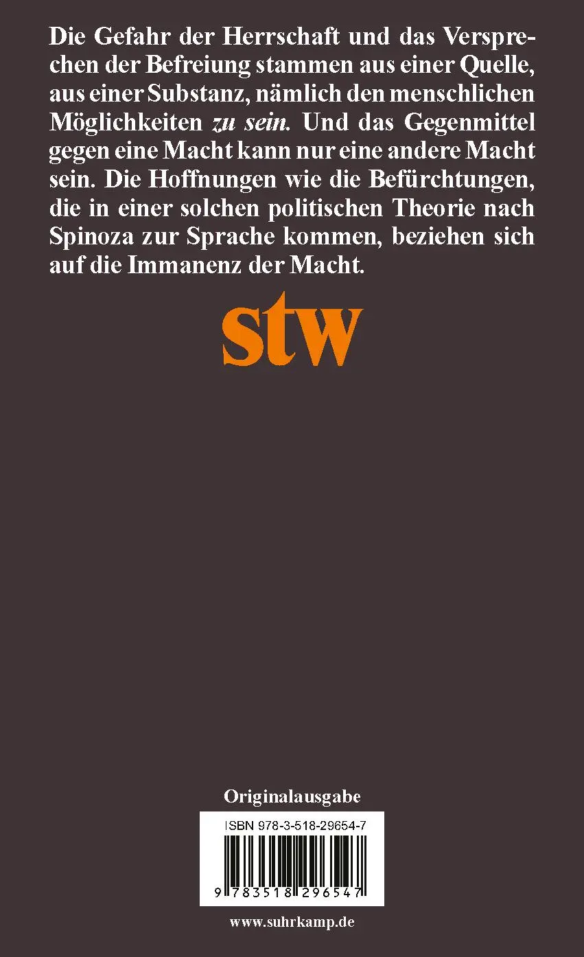 Rückseite: 9783518296547 | Die Immanenz der Macht | Politische Theorie nach Spinoza | Martin Saar