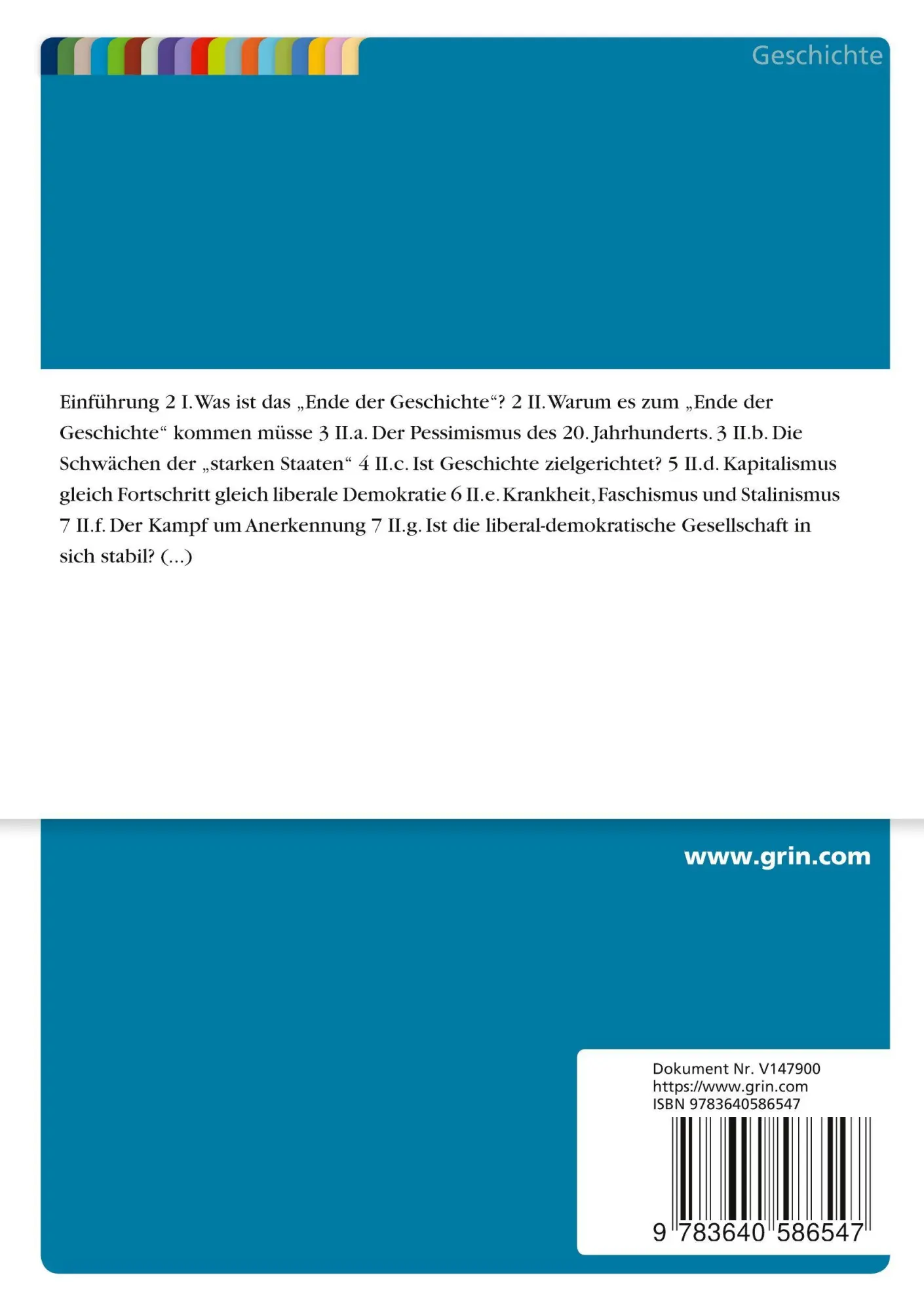 Rückseite: 9783640586547 | "The End of History" von Francis Fukuyama - Analyse und Diskussion...