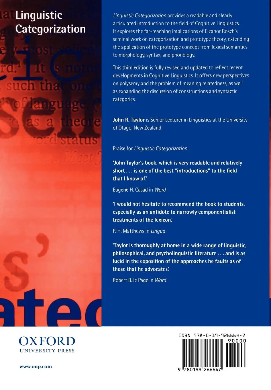 Rückseite: 9780199266647 | Linguistic Categorization | John R Taylor | Taschenbuch | Englisch