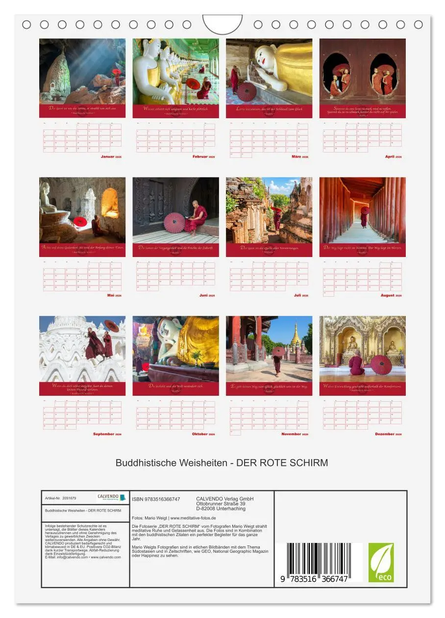 Bild: 9783516366747 | Buddhistische Weisheiten - DER ROTE SCHIRM (Wandkalender 2026 DIN...