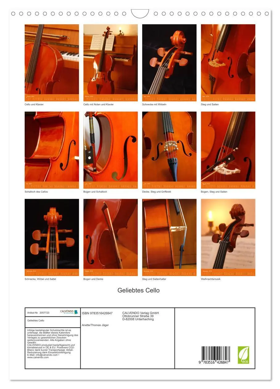 Bild: 9783516426847 | Geliebtes Cello (Wandkalender 2026 DIN A3 hoch), CALVENDO...