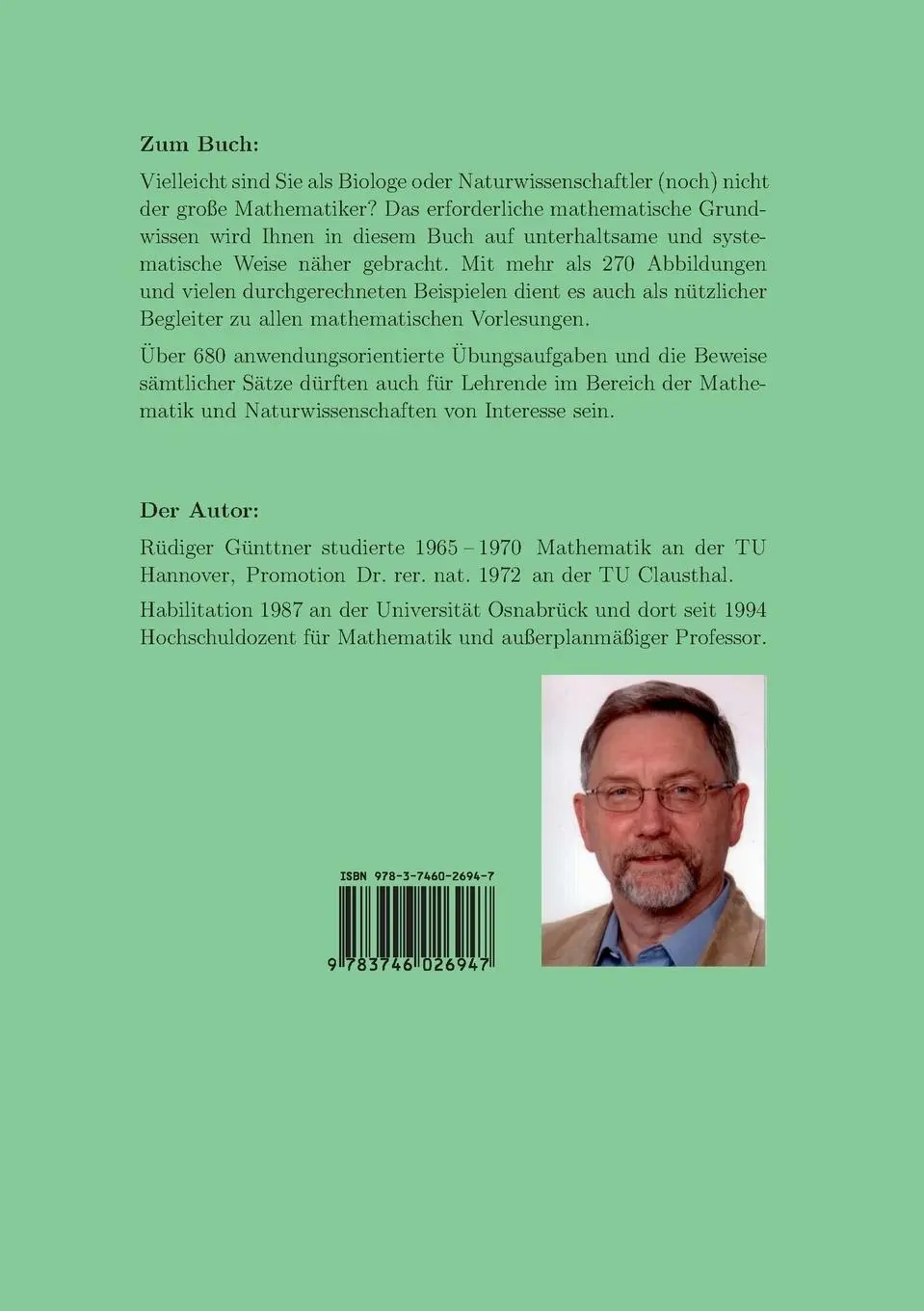 Rückseite: 9783746026947 | Mathematik für Biologen und Anwender | Rüdiger Günttner | Taschenbuch