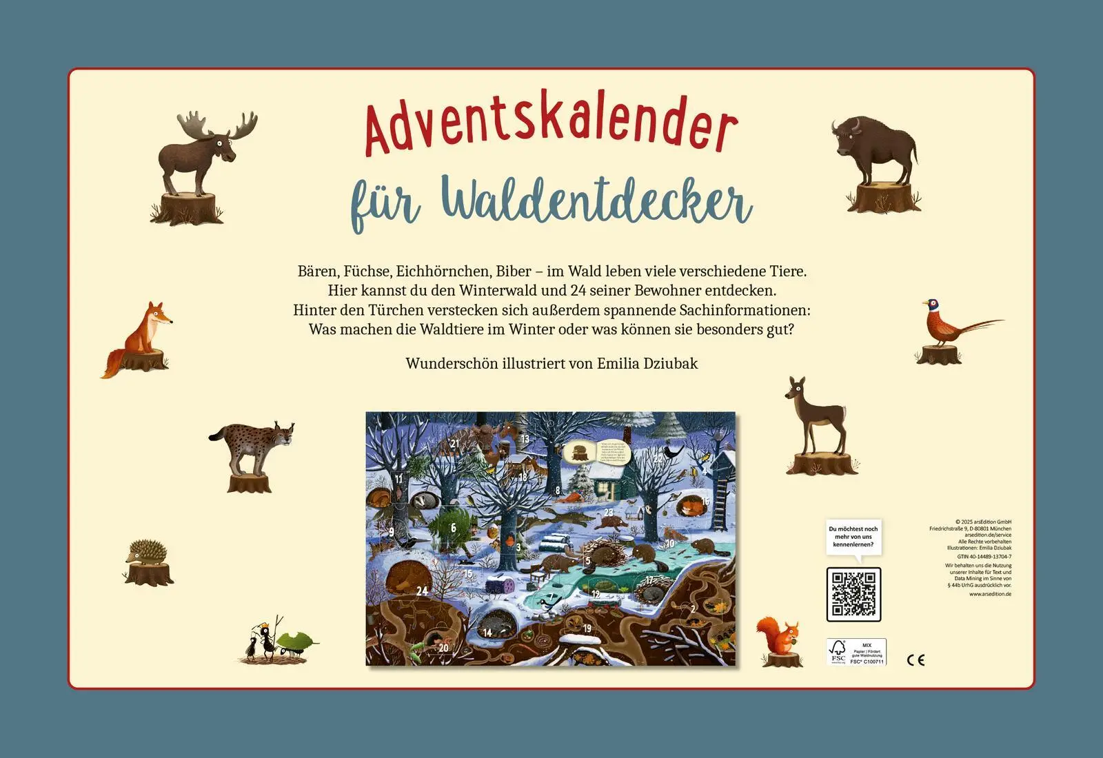 Rückseite: 4014489137047 | Adventskalender - Winter im Wald Wandkalender | Emilia Dziubak | 4 S.