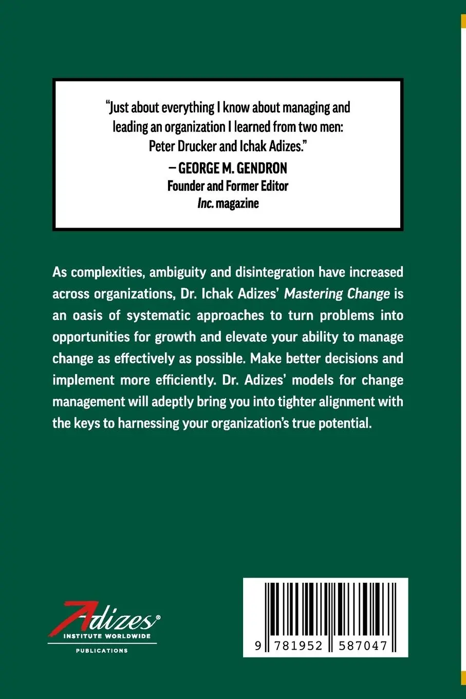 Rückseite: 9781952587047 | Mastering Change | Rapid Change Without Destructive Conflict | Adizes