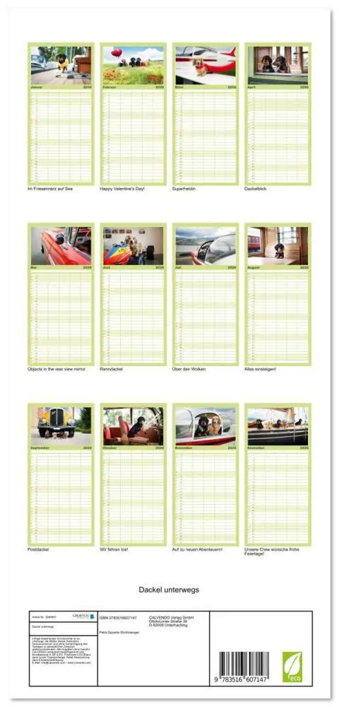 Bild: 9783516607147 | Familienplaner 2026 - Dackel unterwegs mit 5 Spalten (Wandkalender,...