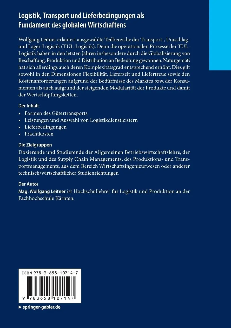 Rückseite: 9783658107147 | Logistik, Transport und Lieferbedingungen als Fundament des...
