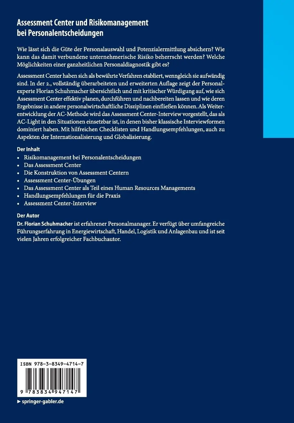 Rückseite: 9783834947147 | Assessment Center und Risikomanagement bei Personalentscheidungen | xx