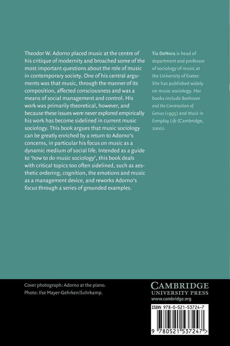 Rückseite: 9780521537247 | After Adorno | Rethinking Music Sociology | Tia Denora | Taschenbuch
