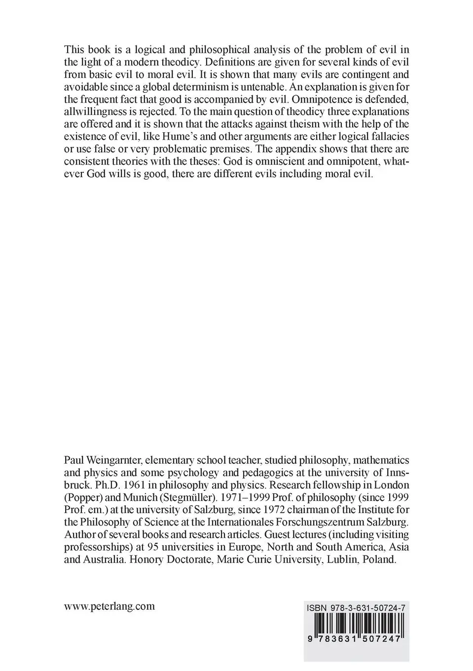 Rückseite: 9783631507247 | Evil | Different kinds of evil in the light of a modern theodicy