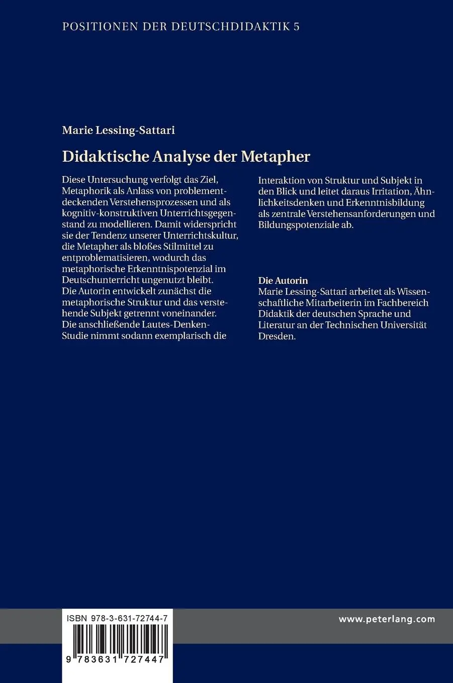Rückseite: 9783631727447 | Didaktische Analyse der Metapher | Marie Lessing-Sattari | Buch | 2017
