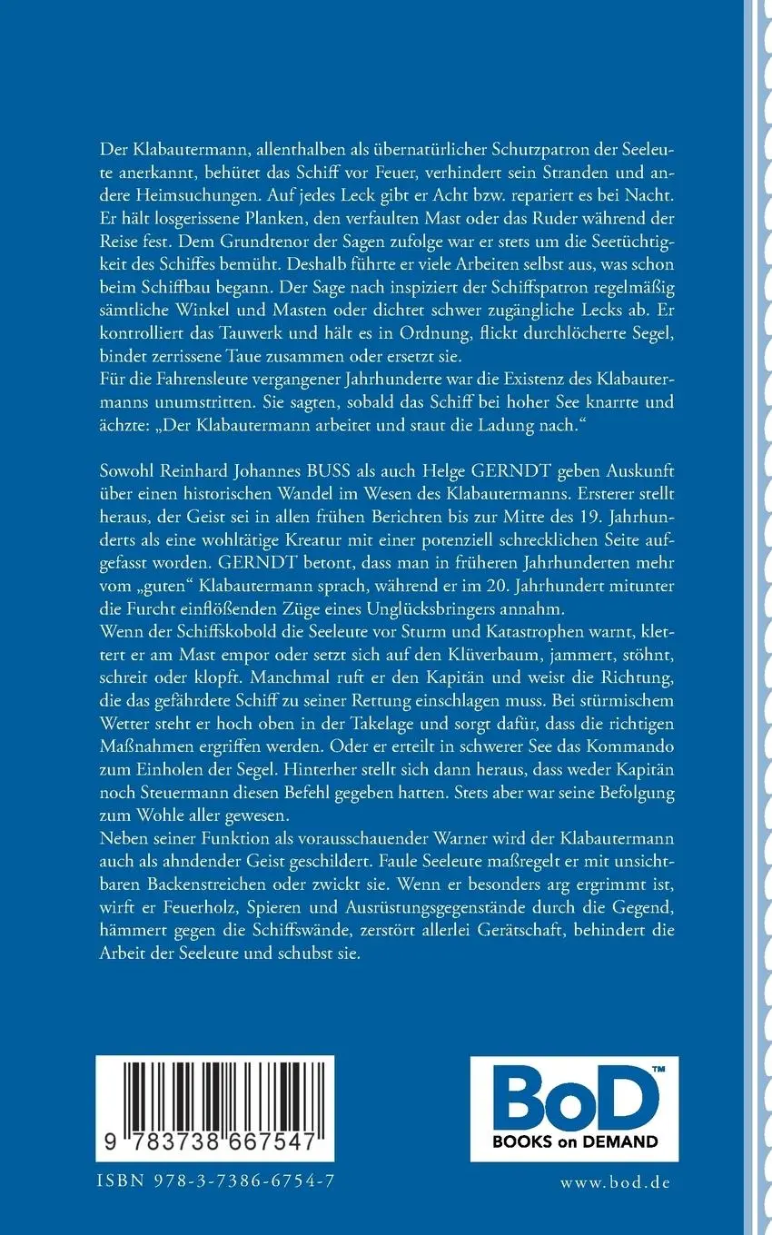 Rückseite: 9783738667547 | Kulturhistorische Betrachtungen des Klabautermanns - Neuntes Bändchen