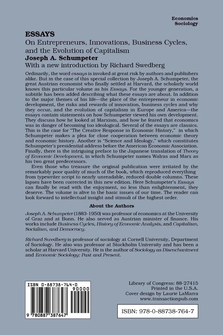 Rückseite: 9780887387647 | Essays | Joseph A. Schumpeter | Taschenbuch | Englisch | 1989