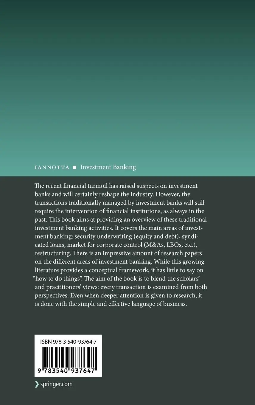 Rückseite: 9783540937647 | Investment Banking | A Guide to Underwriting and Advisory Services