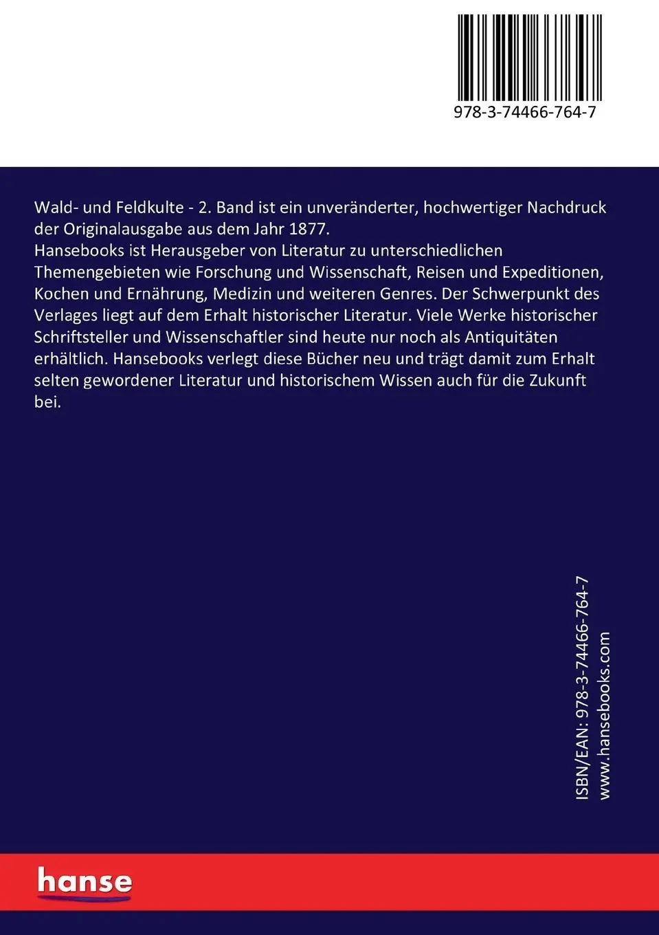 Rückseite: 9783744667647 | Wald- und Feldkulte | 2. Band | Wilhelm Mannhardt | Taschenbuch | 2017