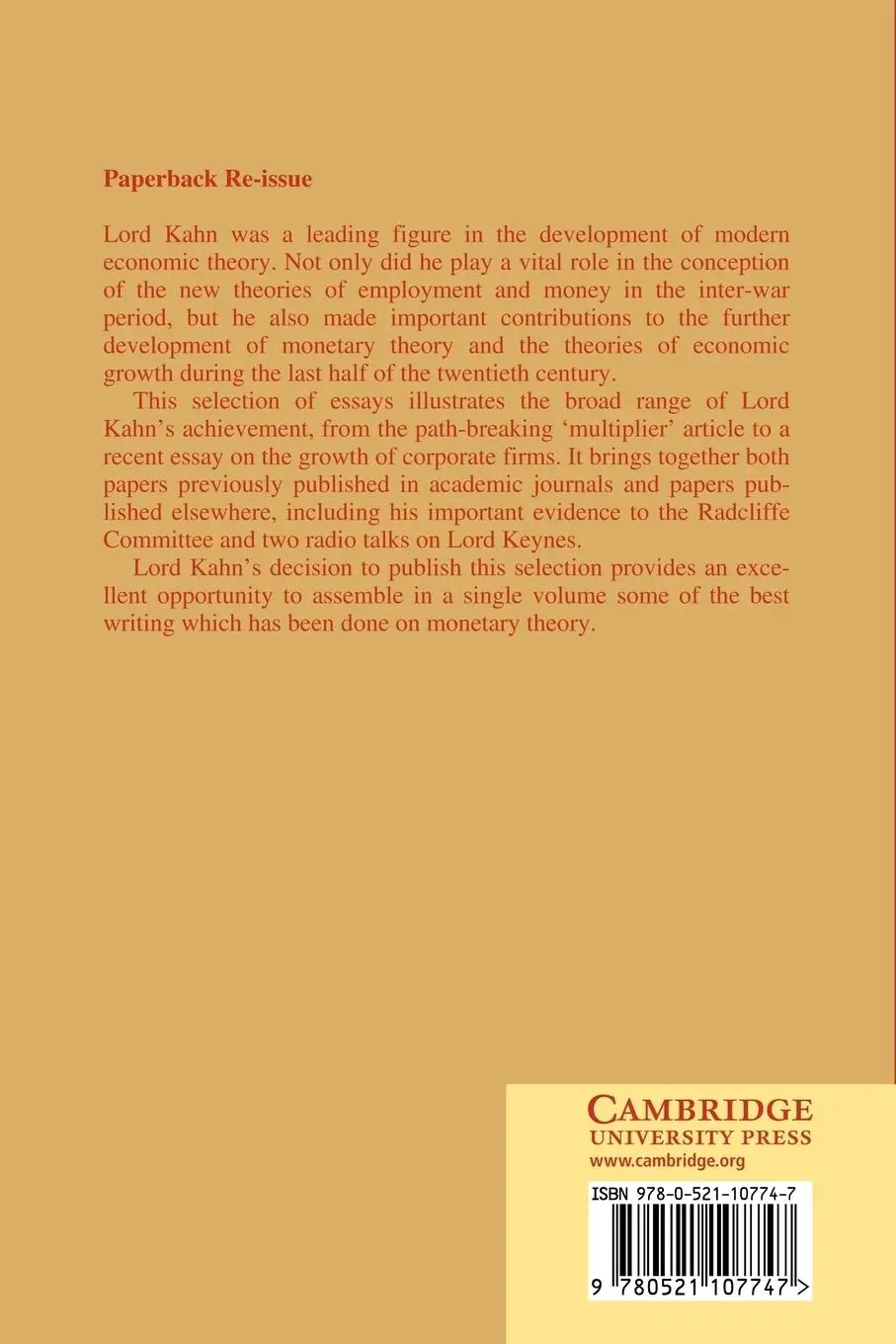 Rückseite: 9780521107747 | Selected Essays on Employment and Growth | Richard Kahn (u. a.) | Buch